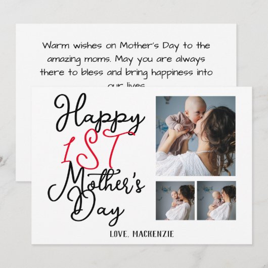 Simpele eerste Moederdag cadeau drie foto collage Feestdagenkaart (Voorkant / Achterkant)