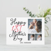 Simpele eerste Moederdag cadeau drie foto collage Feestdagenkaart (Staand voorkant)