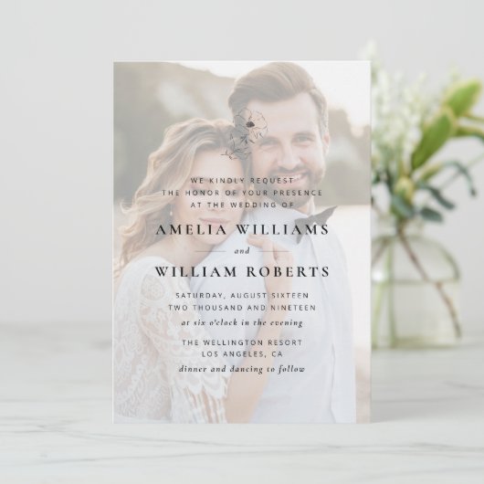 simpele elegante uitnodiging voor een fotobruiloft (Staand voorkant)