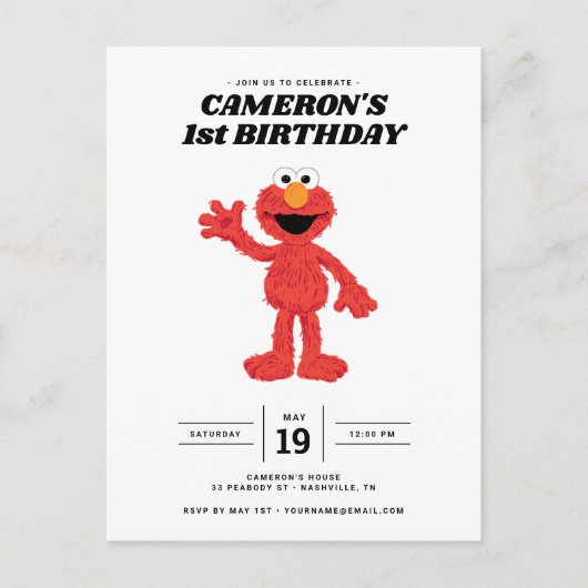 Simpele Elmo 1e verjaardagsuitnodiging Briefkaart (Voorkant)