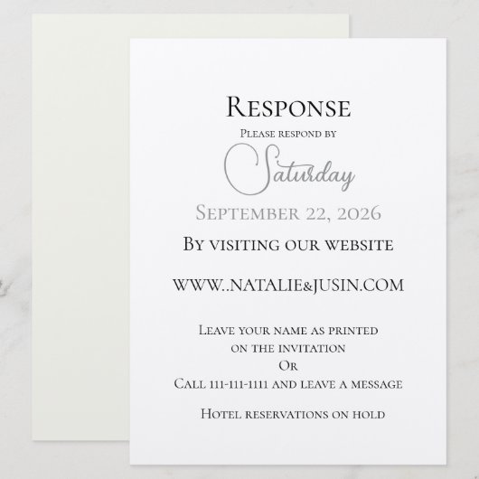 Simpele en trendy platte antwoordkaart kaart (Voorkant / Achterkant)