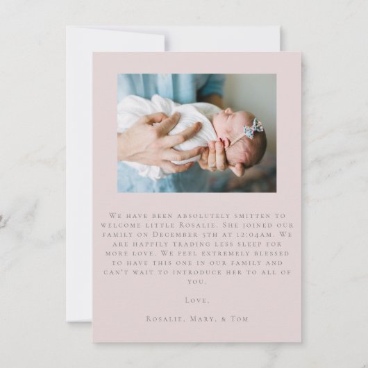 simpele en zoete geboortemededeling met bericht kaart (Achterkant)