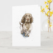 Simpele grappige schattige Springer Spaniel Hond V Kaart (Gele Bloem)