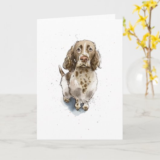 Simpele Grappige Schattige Springer Spaniel Hond V Kaart (Gele Bloem)