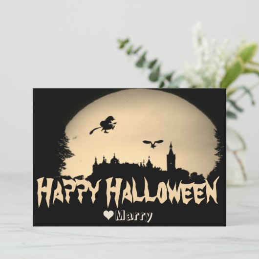 Simpele griezelige familie gelukkige Halloween pom Feestdagenkaart (Staand voorkant)