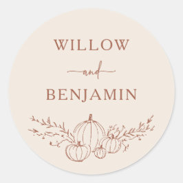 Simpele herfst-huwelijkssticker ronde sticker
