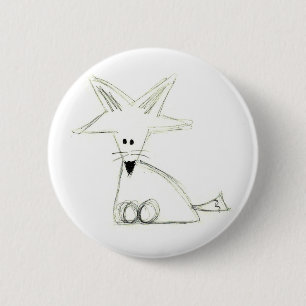 simpele kindertekening van vos zwart wit grijs ronde button 5,7 cm