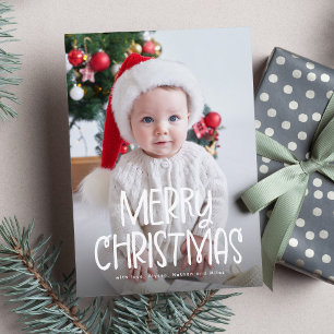 Simpele leuke vrolijk kerstfeest één foto groen feestdagenkaart