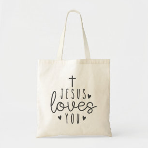 Simpele minimalistische jezus houdt van je Canvas Tote Bag