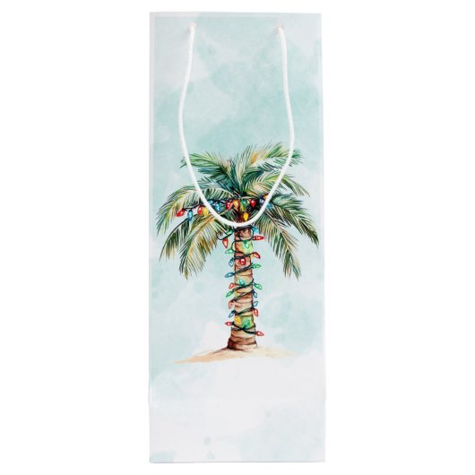 Simpele Palmboom Strand Vakantie Kerstmis Wijn Cadeautas (Achterkant)
