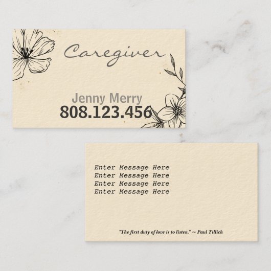 Simpele Roos Caregiver Business Card template Visitekaartje (Voorkant / Achterkant)