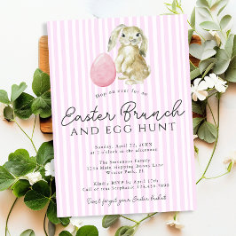 Simpele Roze Preppy Strepen Konijn Ei Paas Brunch Kaart