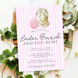 Simpele Roze Preppy Strepen Konijn Ei Paas Brunch Kaart