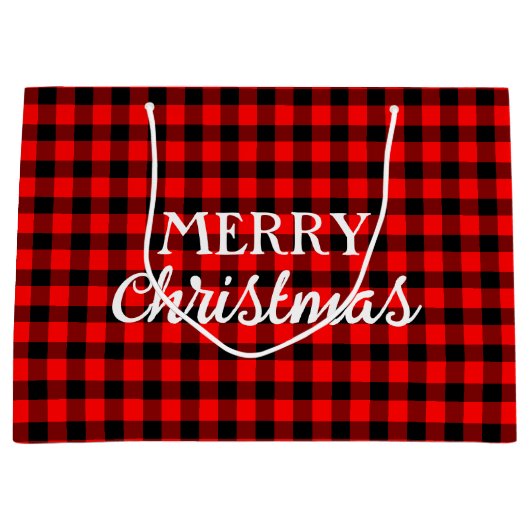    Simpele Rustieke Buffalo Plaid Rode Kerstmis Groot Cadeauzakje (Voorkant)