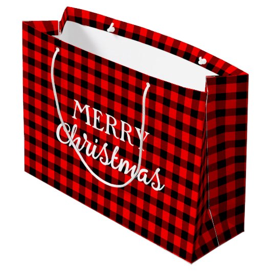    Simpele Rustieke Buffalo Plaid Rode Kerstmis Groot Cadeauzakje (Achterkant Gekanteld)