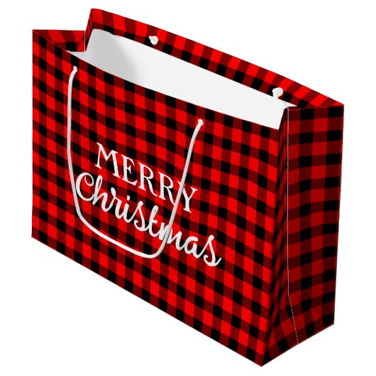    Simpele Rustieke Buffalo Plaid Rode Kerstmis Groot Cadeauzakje (Voorkant Gekanteld)