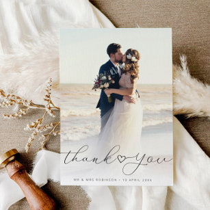 simpele script newlyweds bruiloft foto bedankkaart