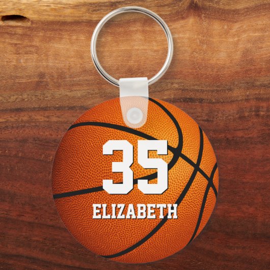 simpele sportmeisjes basketbalnummer sleutelhanger (Achterkant)