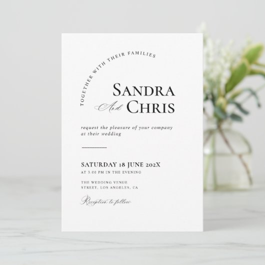 simpele uitnodiging voor een zwarte en witte bruil (Staand voorkant)