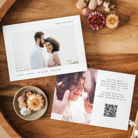 Simpele wensen | Twee foto bruiloft QR-code Save The Date