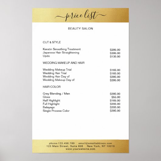 Simpele White Gold Prijslijst Poster (Voorkant)