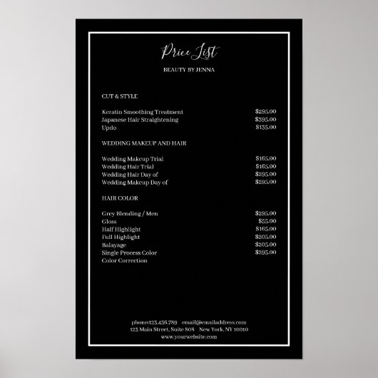 Simpele zwart-wit prijslijstposter poster (Voorkant)