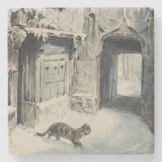 Simpkin the Cat Goes Out (van Beatrix Potter) Stenen Onderzetter (Voorkant)