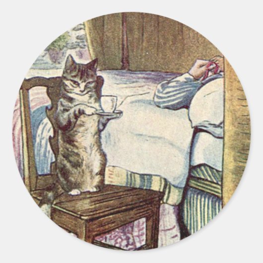 Simpkin the Cat Serves Tea - Beatrix Potter Ronde Sticker (Voorkant)