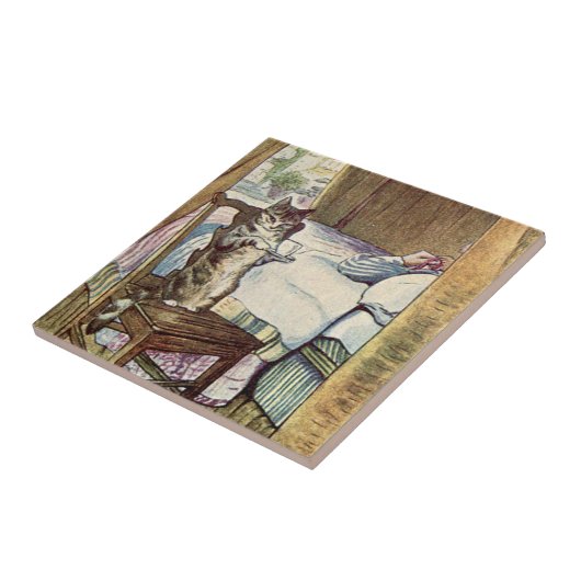 Simpkin the Cat Serves Tea - Beatrix Potter Tegeltje (Zijkant)