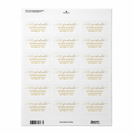 Simple 2015 Afstudeerder Gold Afstuderen Address L Etiket (Full Sheet)