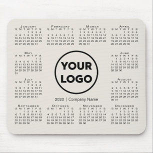 Simple 2020 Calendar Business Company Logo Beige Muismat