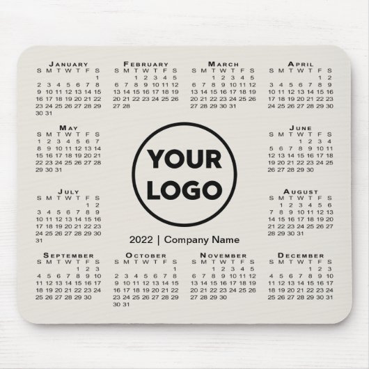 Simple 2022 Calendar Business Company Logo Beige Muismat (Voorkant)