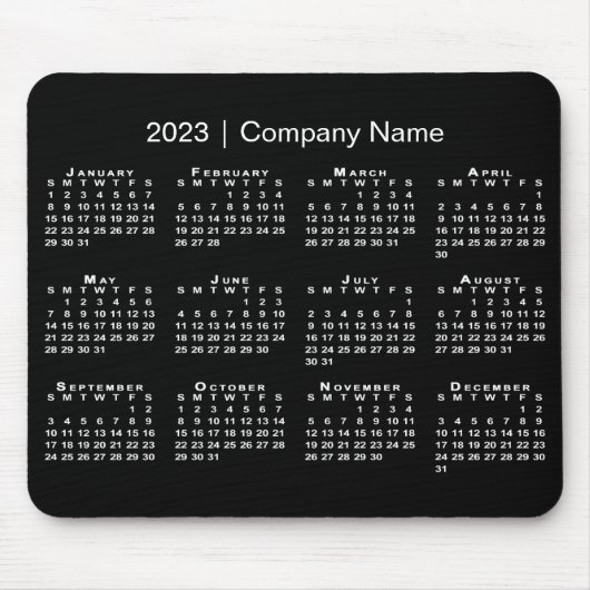 Simple 2023 Calendar Company Name Black White Muismat (Voorkant)