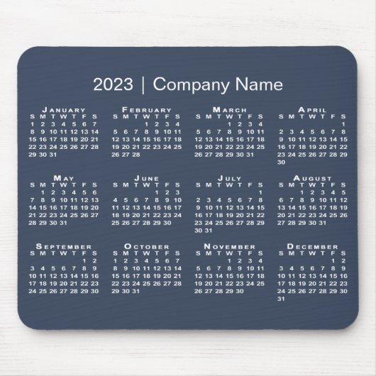 Simple 2023 Calendar Company Name on Navy Blue Muismat (Voorkant)
