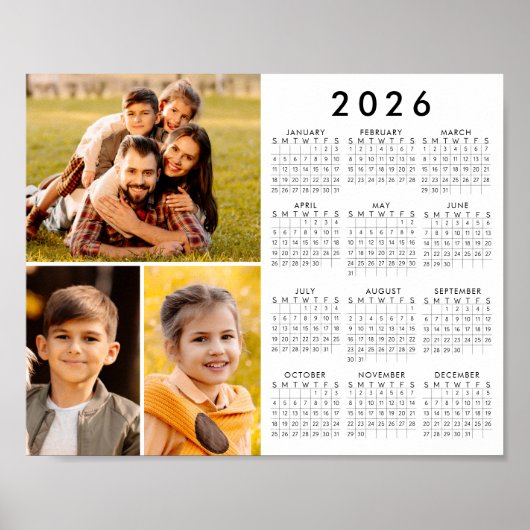 Simple 2026 Calendar 3 Photos Poster (Voorkant)