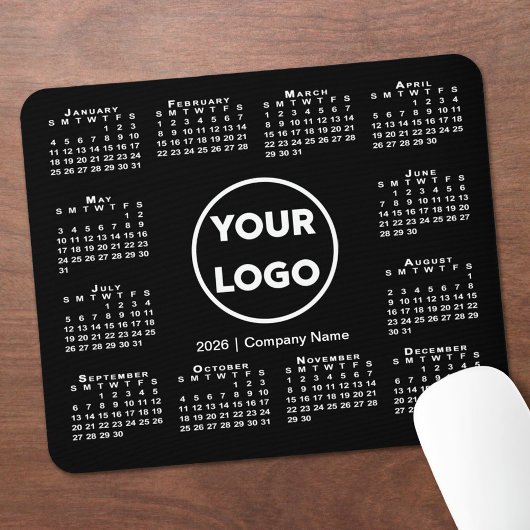 Simple 2026 Calendar Business Logo on Black Muismat