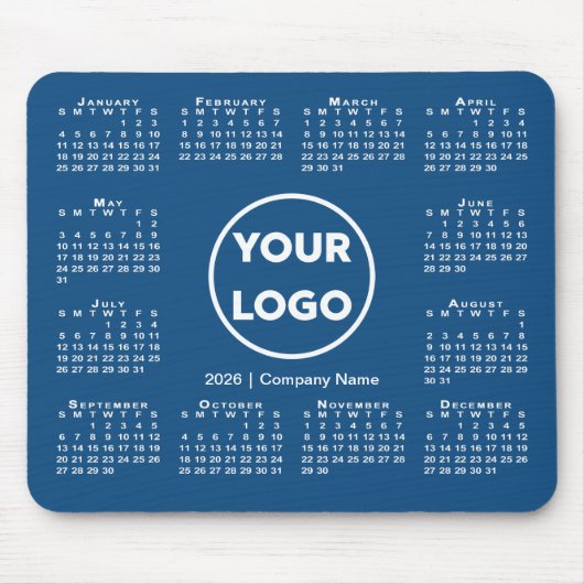 Simple 2026 Calendar Business Logo on Blue Muismat (Voorkant)