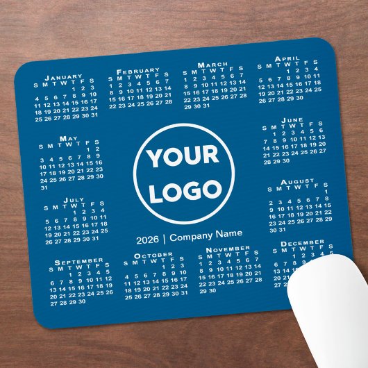 Simple 2026 Calendar Business Logo on Blue Muismat