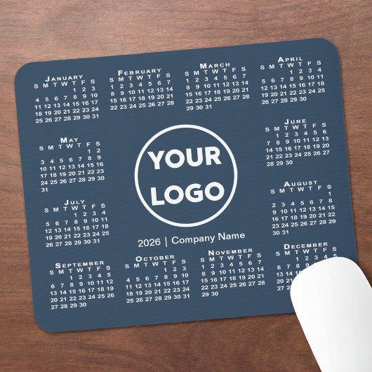 Simple 2026 Calendar Business Logo on Navy Blue Muismat