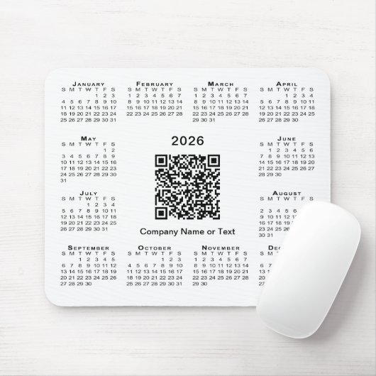 Simple 2026 Calendar Business QR Code on White Muismat (Met muis)