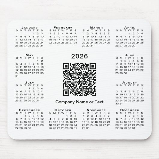 Simple 2026 Calendar Business QR Code on White Muismat (Voorkant)
