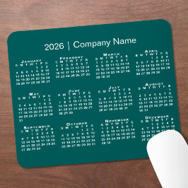 Simple 2026 Calendar Company Name on Blue-Green Muismat