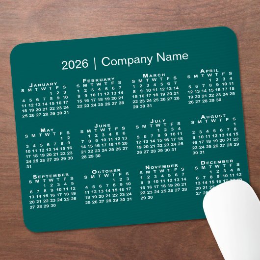 Simple 2026 Calendar Company Name on Blue-Green Muismat