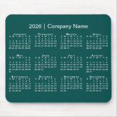 Simple 2026 Calendar Company Name on Blue-Green Muismat (Voorkant)