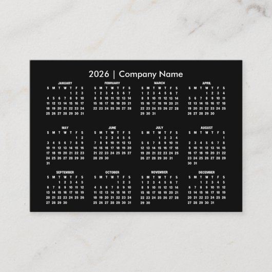 Simple 2026 Calendar Company Name Visitekaartje (Voorkant)