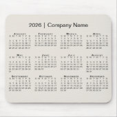 Simple 2026 Calendar with Company Name on Beige Muismat (Voorkant)