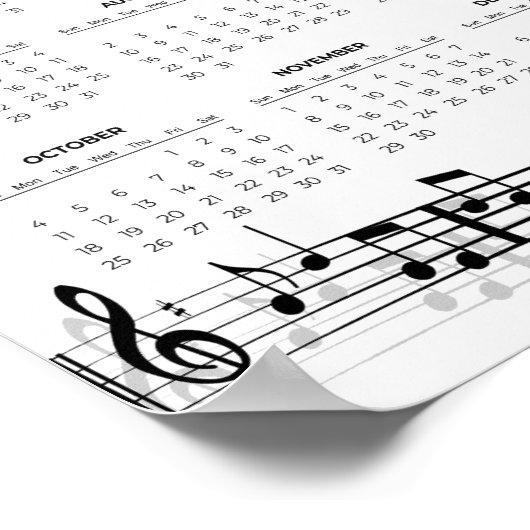 Simple 2026 Calendar with Musical Notes |  Poster (Hoek)