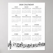 Simple 2026 Calendar with Musical Notes |  Poster (Voorkant)