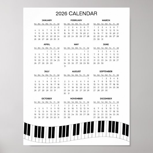 Simple 2026 Calendar with Piano Keys | Poster (Voorkant)
