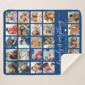 Simple 25 Photo Collage Quote Family Name Blue Sherpa Deken (Voorkant (horizontaal))
